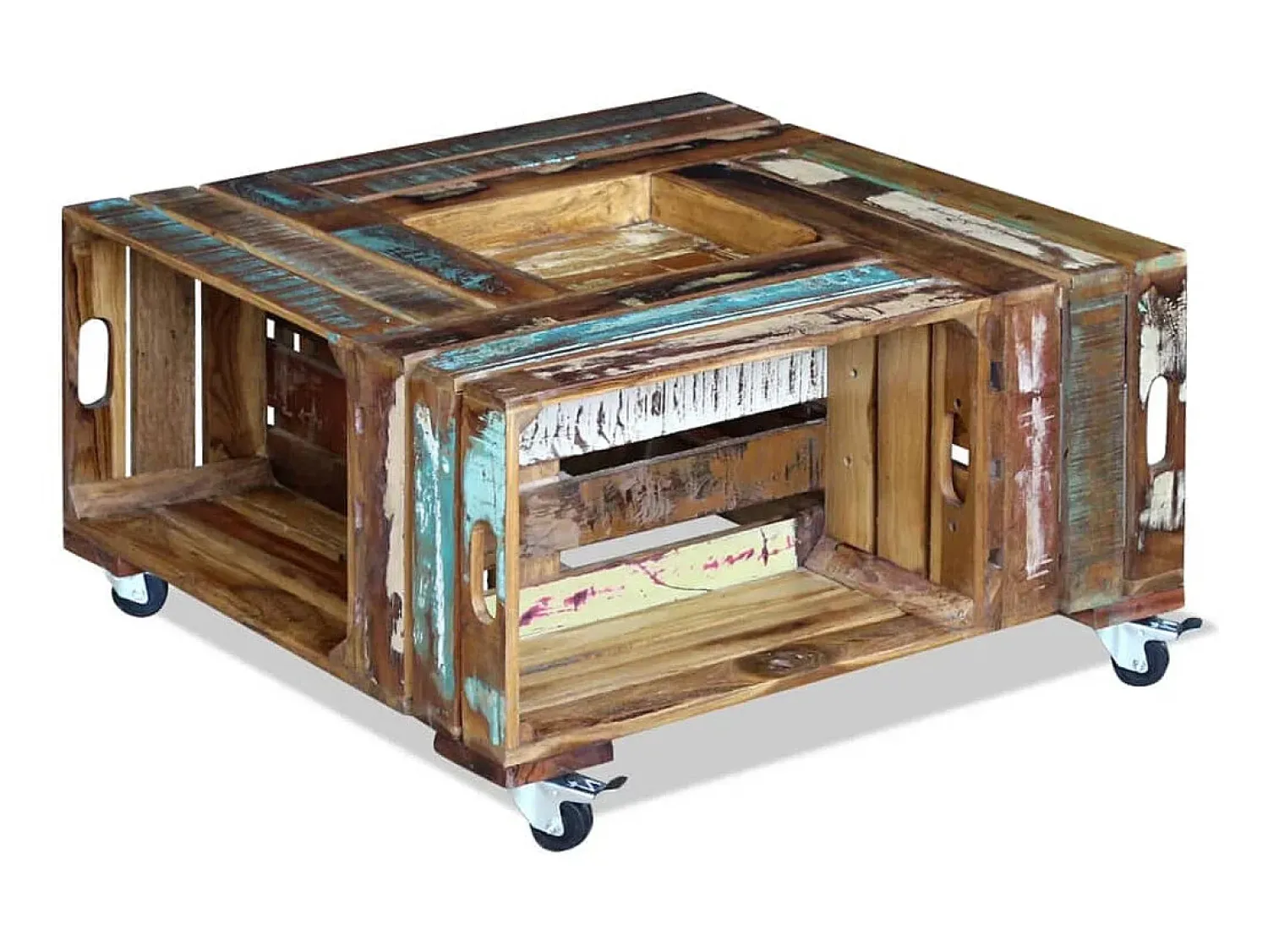 Clearance Mesa de centro 70x70x35 cm madeira reciclada maciça PT580504 Multicor