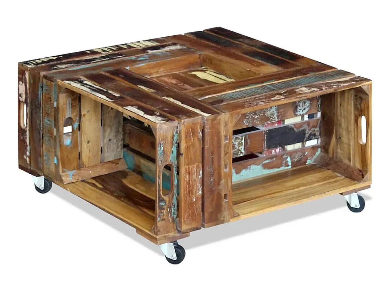 Clearance Mesa de centro 70x70x35 cm madeira reciclada maciça PT580504 Multicor