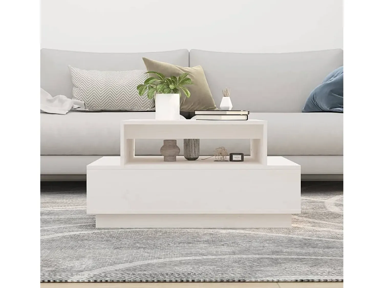 Mesa De Centro| Mesa de centro 80x55x40,5 cm madeira de pinho maciça PT506273 Branco