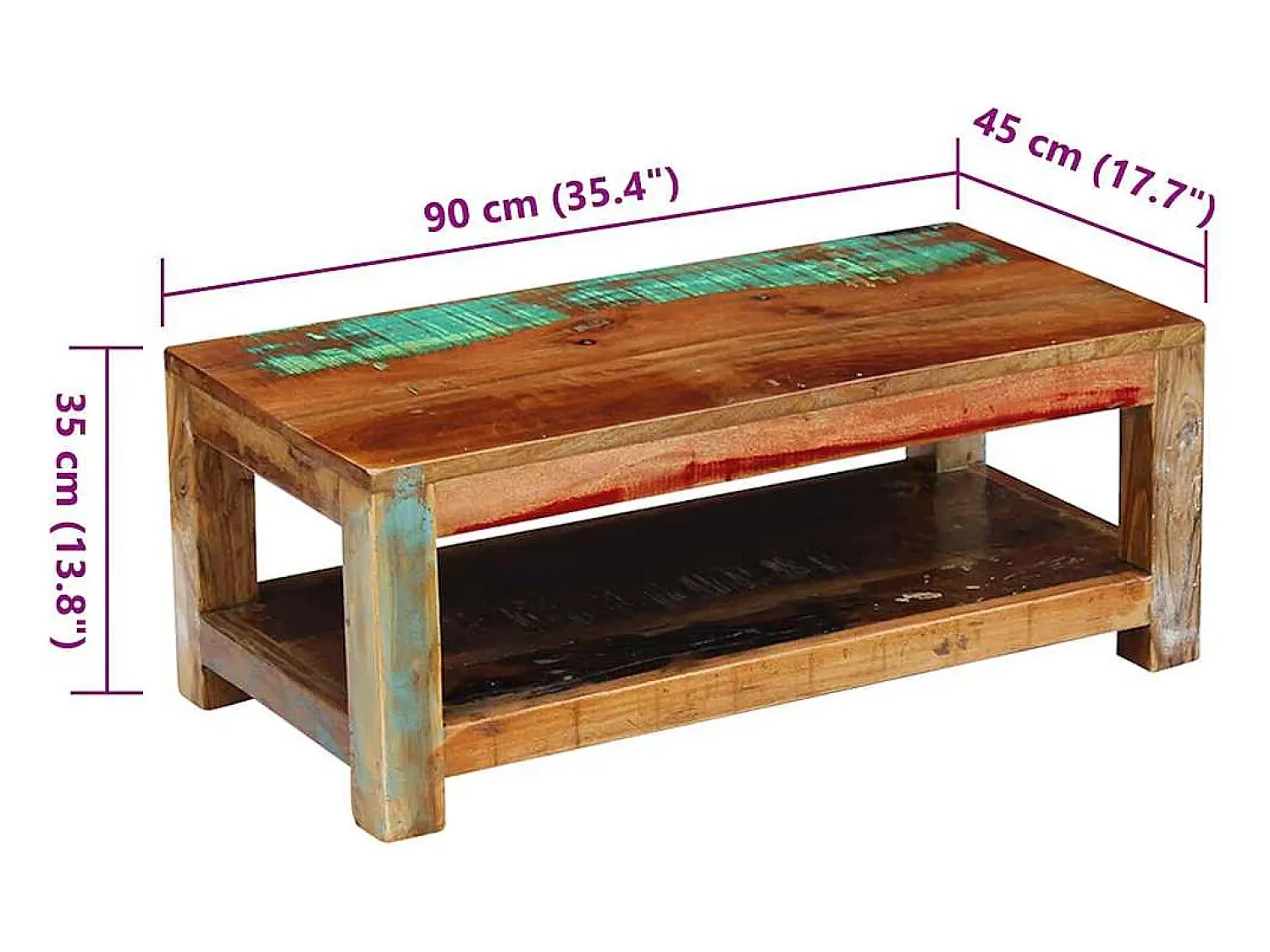 vidaxl Mesa de centro 90x45x35 cm madeira reciclada maciça^ Mesa De Centro