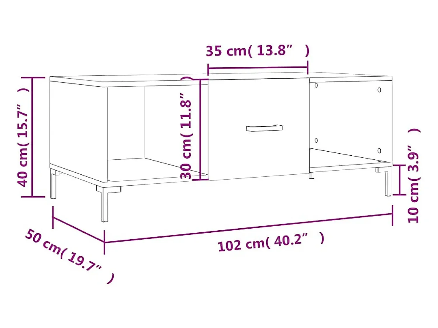 vidaxl Mesa de centro 102x50x40 cm madeira processada cinza cimento^ Mesa De Centro