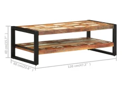 New vidaxl Mesa de centro 120x60x40 cm madeira recuperada maciça Natural claro