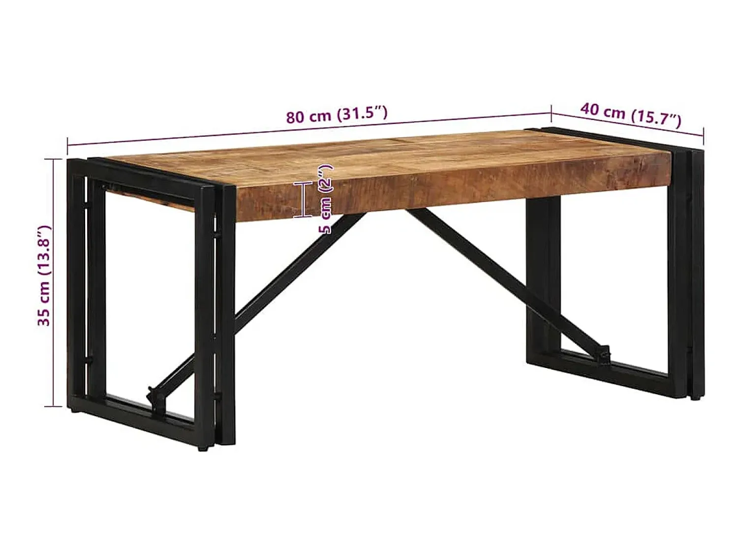 Mesa De Centro*vidaxl Mesa de centro 80x40x35 cm madeira de mangueira áspera maciça Natural claro