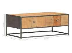 vidaxl Mesa de centro 90x50x35 cm madeira recuperada maciça Natural claro