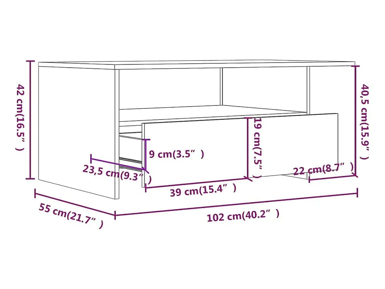 Mesa De Centro|vidaxl Mesa de centro 102x55x42 cm madeira processada cinza cimento Cinzento