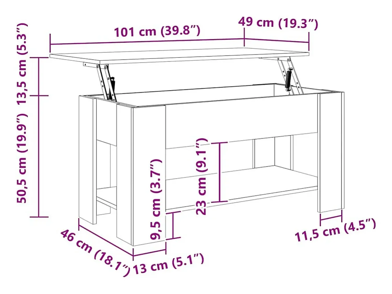 vidaxl Mesa de centro 101x49x52 cm madeira processada cinza cimento^ Mesa De Centro