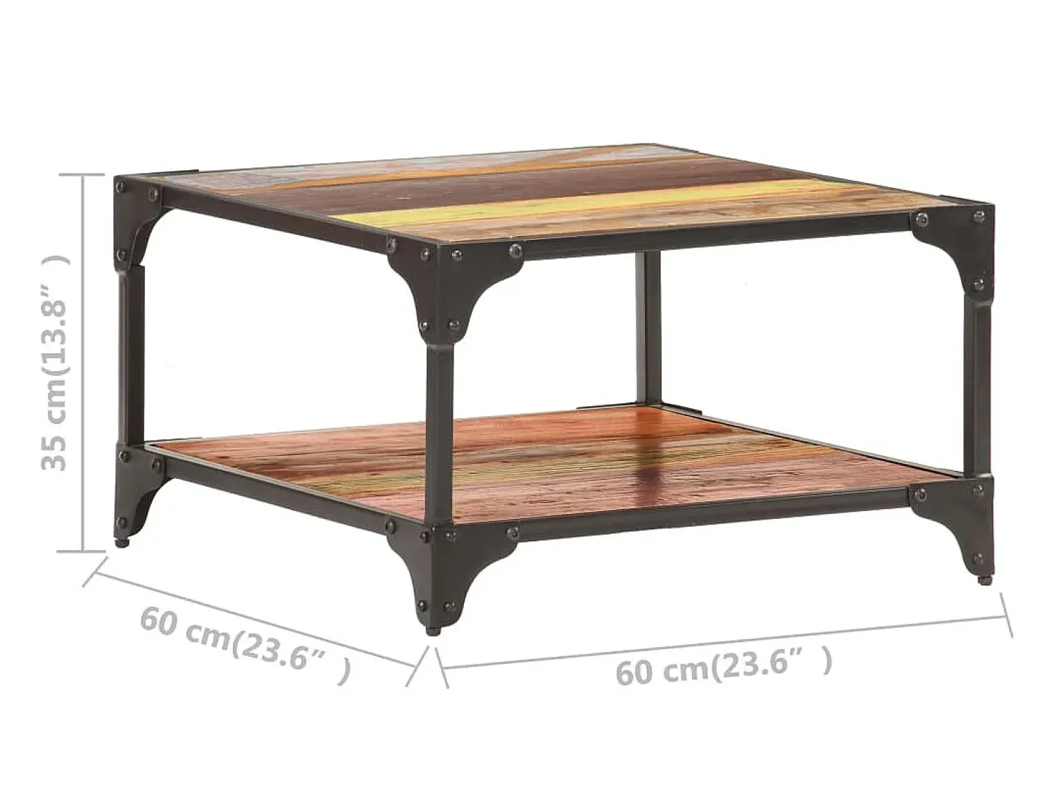 Outlet vidaxl Mesa de centro 60x60x35 cm madeira recuperada maciça Multicor