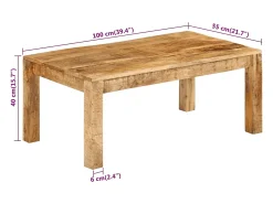 New vidaxl Mesa de centro 100x55x40 cm madeira de mangueira maciça Natural claro