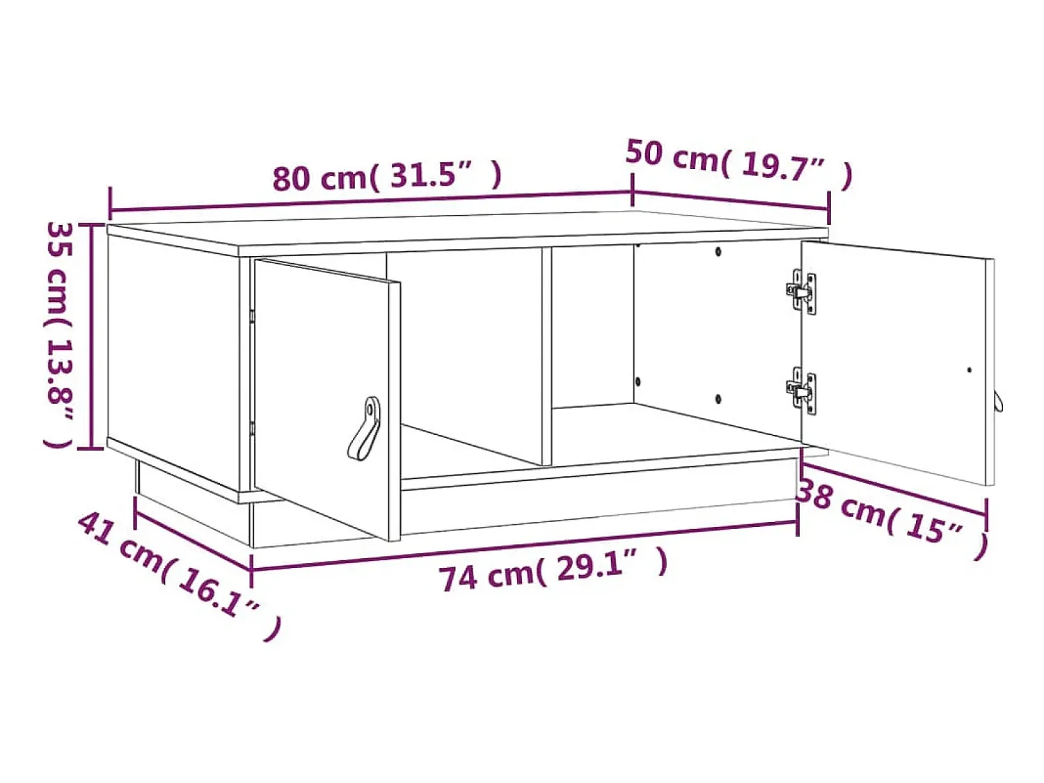 New vidaxl Mesa de centro 80x50x35 cm madeira de pinho maciça Branco
