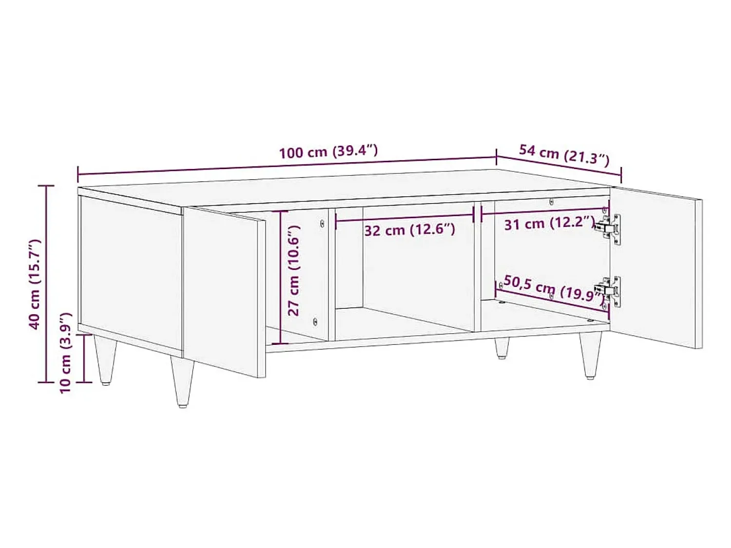 vidaxl Mesa de centro 100x54x40 cm madeira de mangueira maciça^ Mesa De Centro
