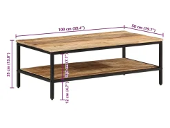 Outlet vidaxl Mesa de centro 100x50x35 cm madeira de mangueira áspera maciça Natural claro