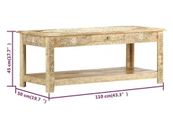 vidaxl Mesa de centro 110x50x45 cm mangueira maciça pintada à mão^ Mesa De Centro
