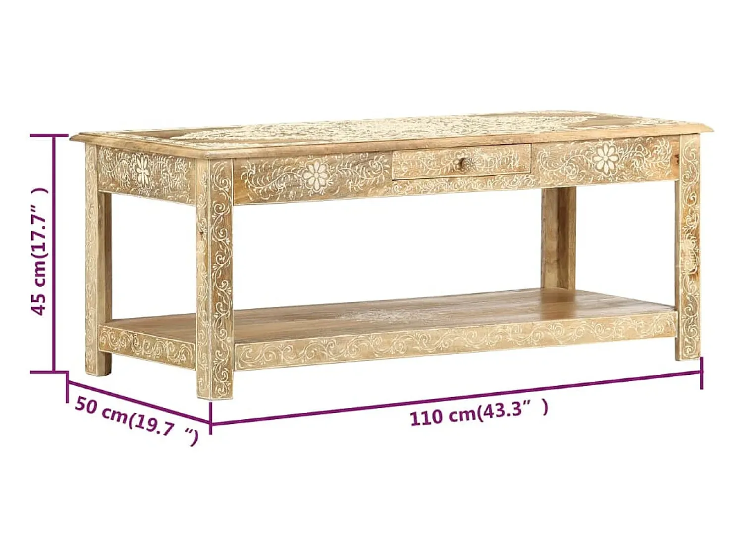 vidaxl Mesa de centro 110x50x45 cm mangueira maciça pintada à mão^ Mesa De Centro