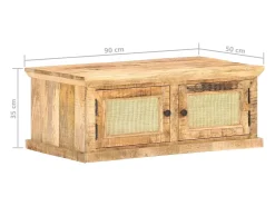 vidaxl Mesa de centro 90x50x35 cm mangueira maciça e palhinha natural^ Mesa De Centro