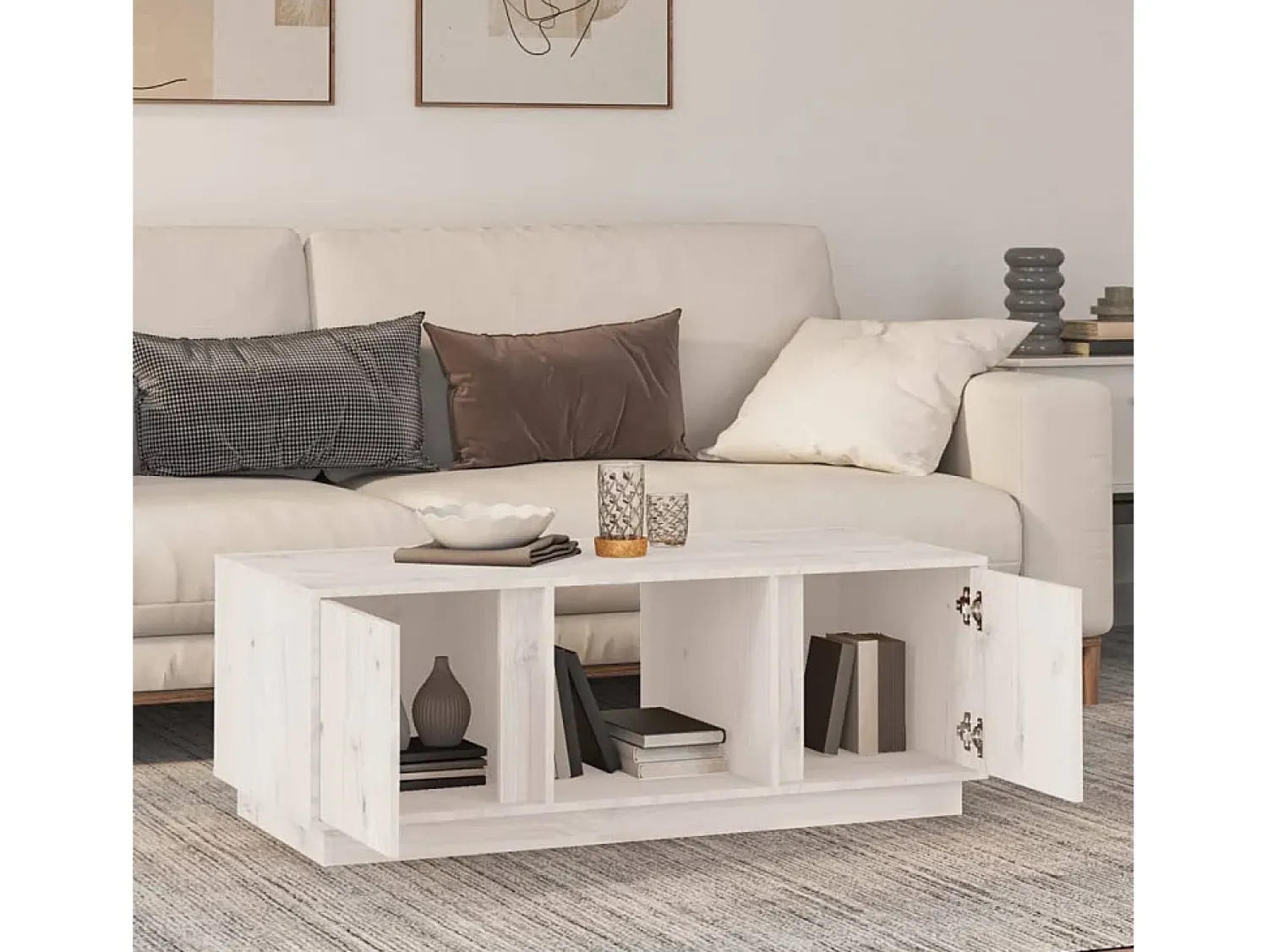 Mesa de centro 110x50x40 cm pinho maciço PT594917 Branco