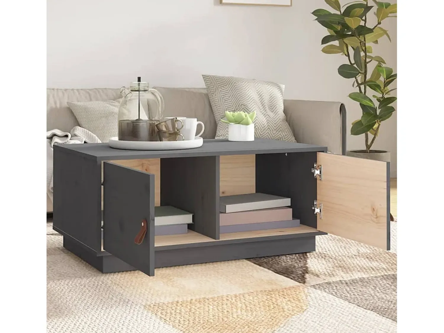 Mesa De Centro* Mesa de centro 80x50x35 cm pinho maciço cinza PT110050 Cinzento