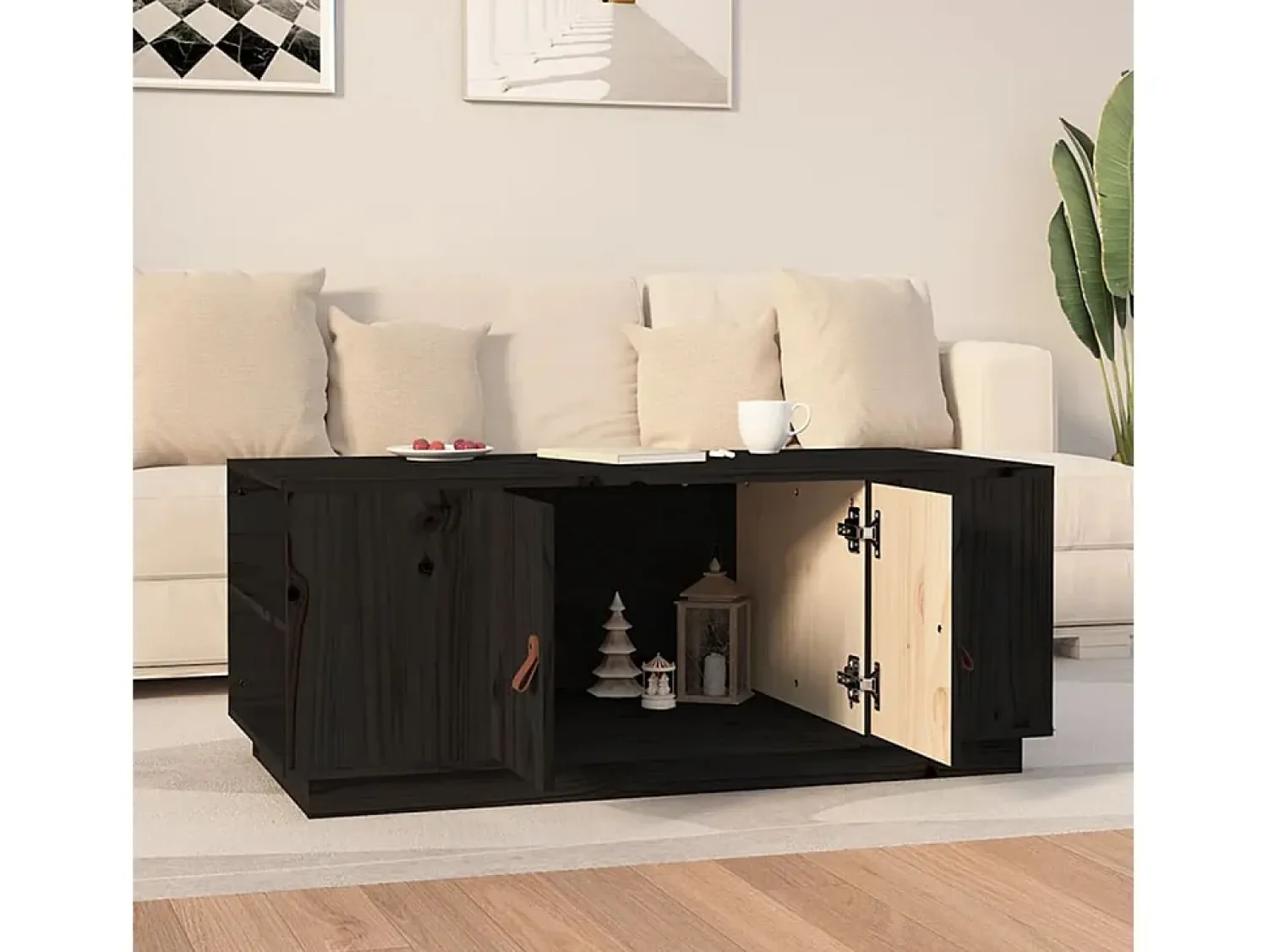 Mesa De Centro* Mesa de centro 100x50x41 cm pinho maciço PT234631 Preto