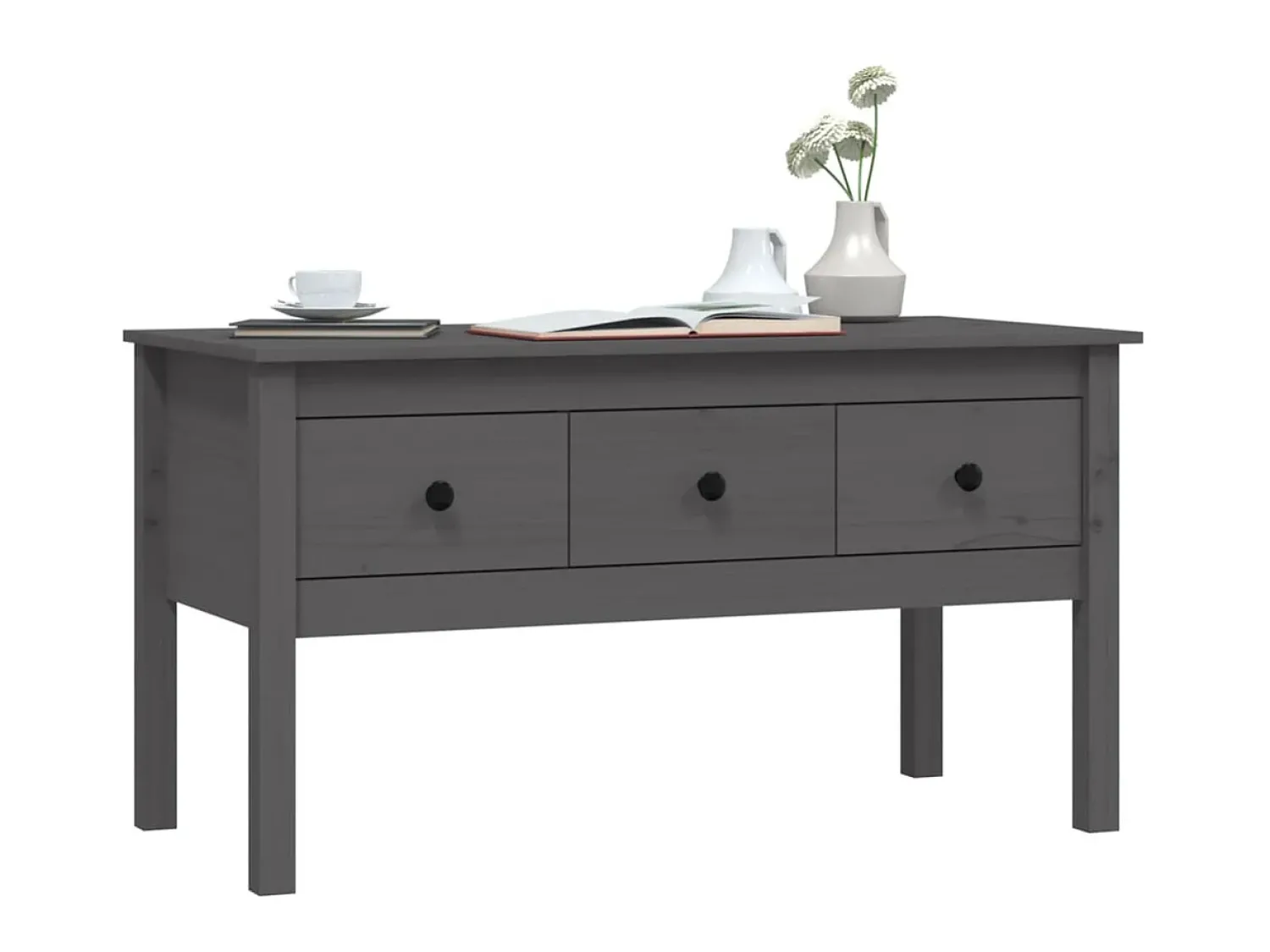 Mesa De Centro| Mesa de centro 102x49x55 cm pinho maciço cinza PT835329 Cinzento
