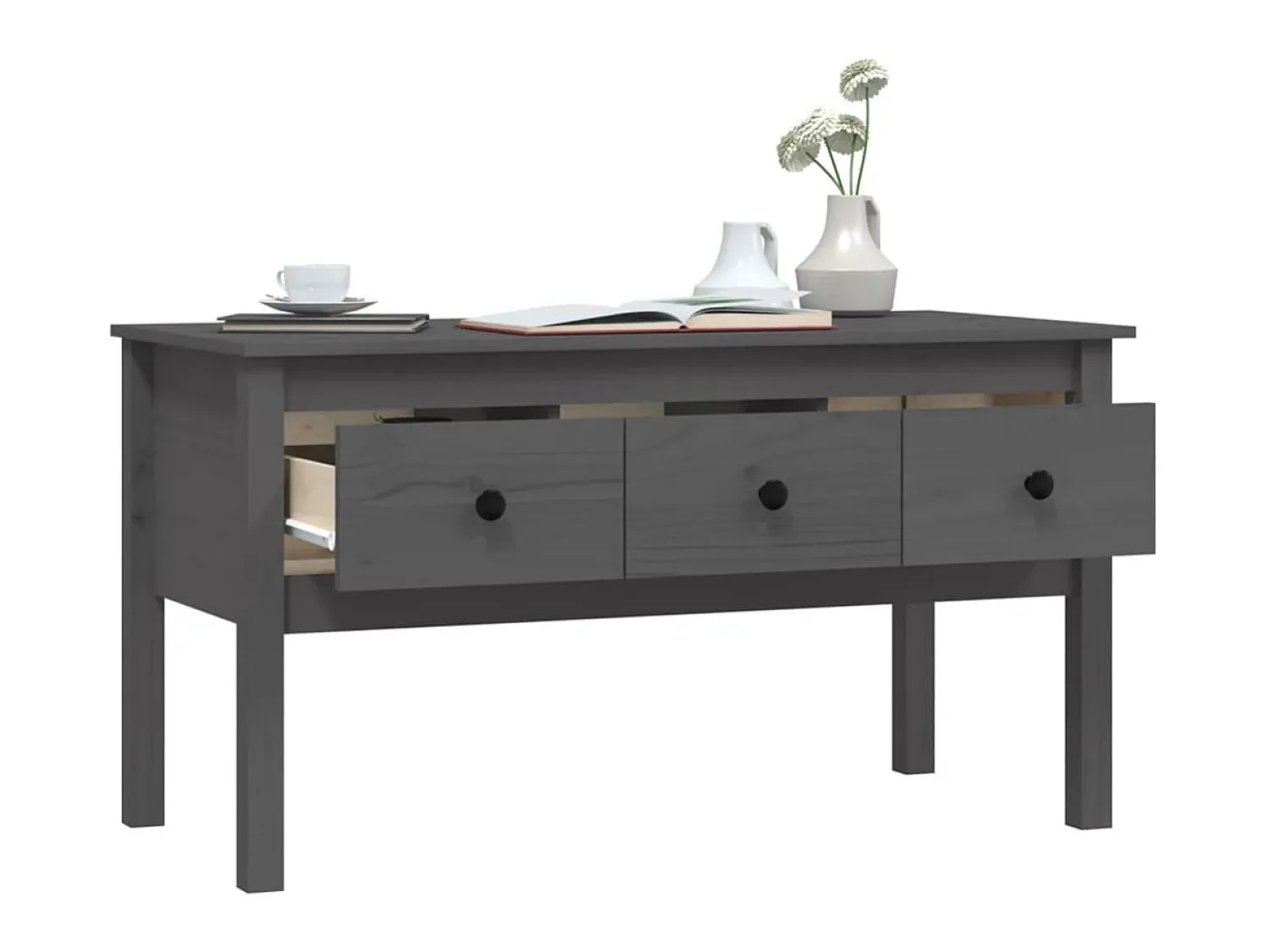 Mesa De Centro| Mesa de centro 102x49x55 cm pinho maciço cinza PT835329 Cinzento