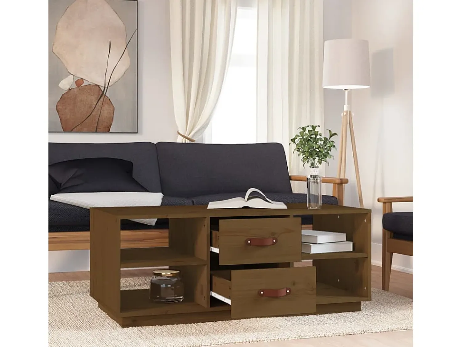 Mesa De Centro| Mesa de centro 100x50x41 cm pinho maciço mel PT377974 Castanho