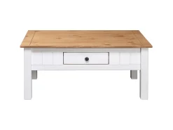 Sale Mesa de centro 100x60x45 cm pinho maciço Panama PT958066 Branco