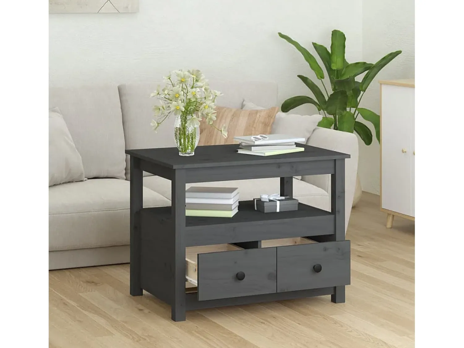 Best Mesa de centro 71x49x55 cm pinho maciço cinza PT188570 Cinzento