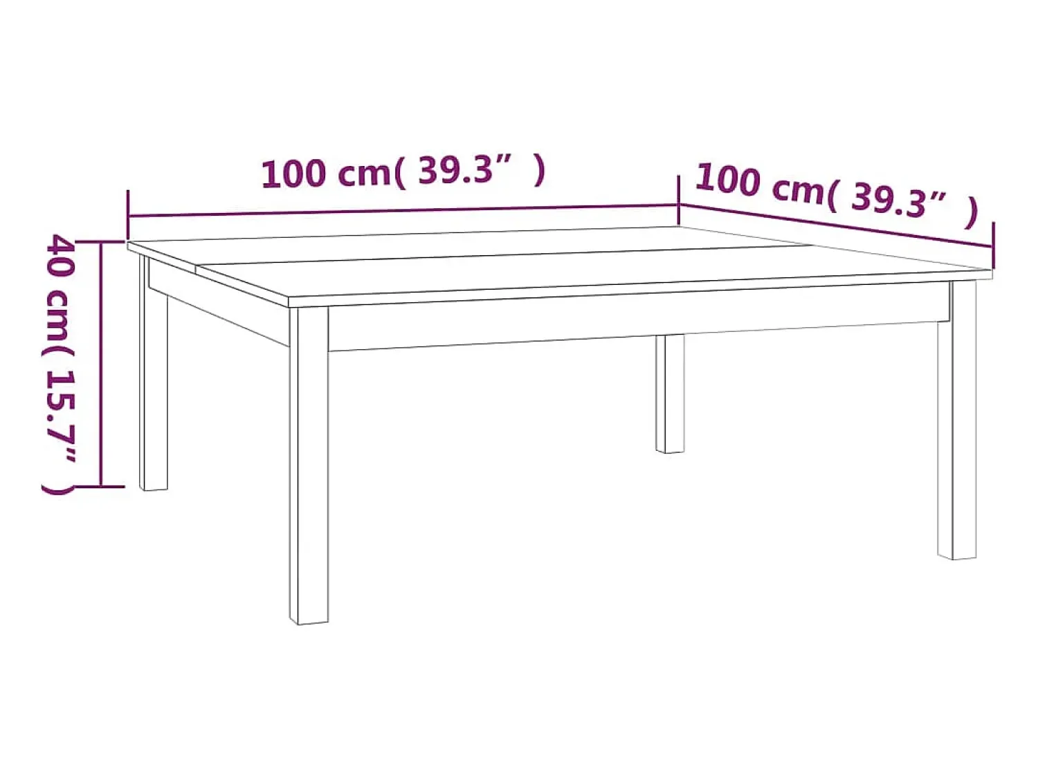 vidaxl Mesa de centro 100x100x40 cm pinho maciço^ Mesa De Centro