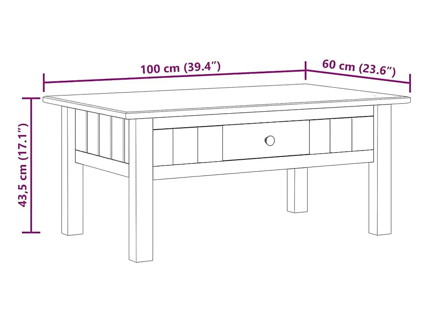 vidaxl Mesa de centro 100x60x43,5 cm pinho maciço Panama^ Mesa De Centro