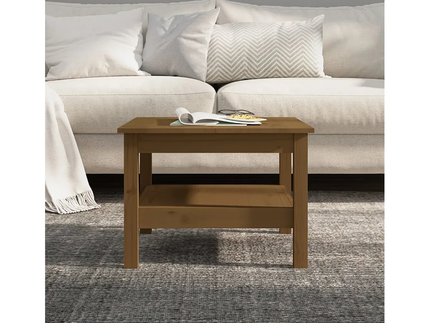 Mesa de centro 55x55x40 cm pinho maciço mel PT474314^ Mesa De Centro