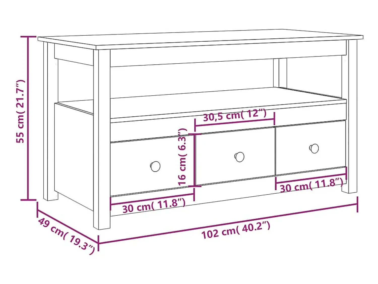 vidaxl Mesa de centro 102x49x55 cm pinho maciço^ Mesa De Centro