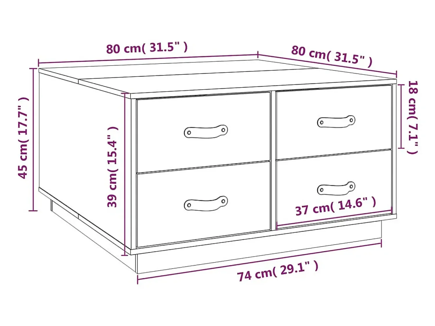 Mesa De Centro*vidaxl Mesa de centro 80x80x45 cm pinho maciço Branco