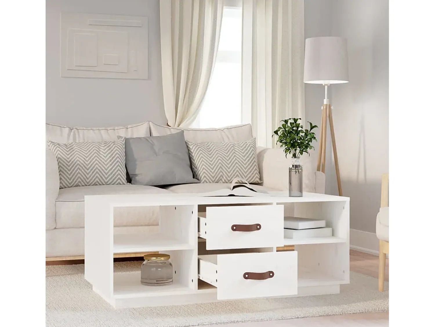 Mesa De Centro| Mesa de centro 100x50x41 cm pinho maciço PT633702 Branco
