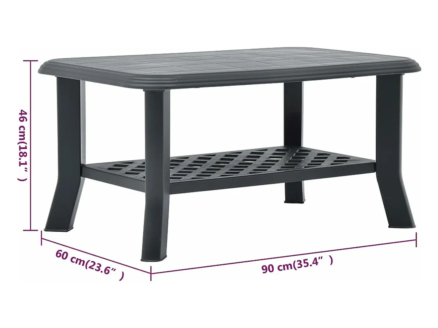 Outlet vidaxl Mesa de centro 90x60x46 cm plástico antracite Cinza antracite