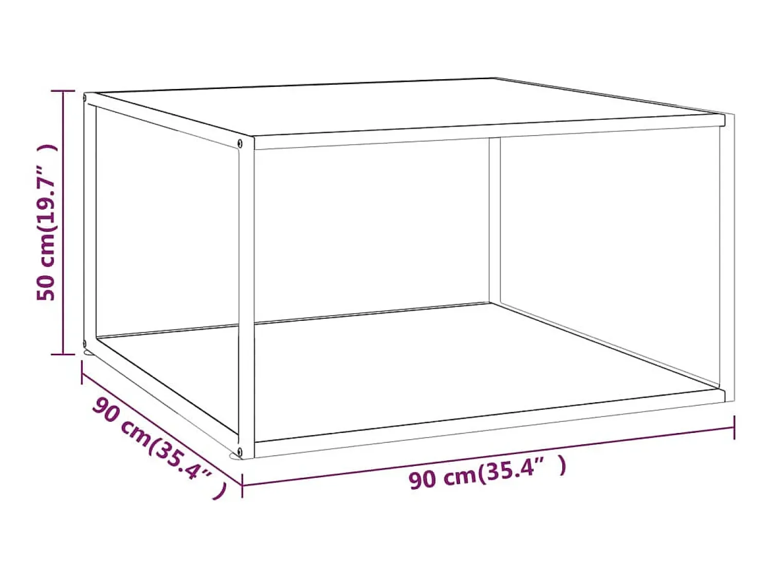 Clearance Mesa de centro 90x90x50 cm com vidro marmorizado branco PT967843 Preto