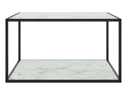 Clearance Mesa de centro 90x90x50 cm com vidro marmorizado branco PT967843 Preto