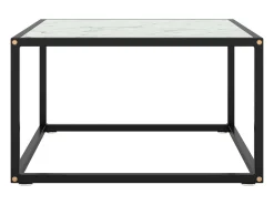 Online vidaxl Mesa de centro 60x60x35 cm vidro mármore branco Preto