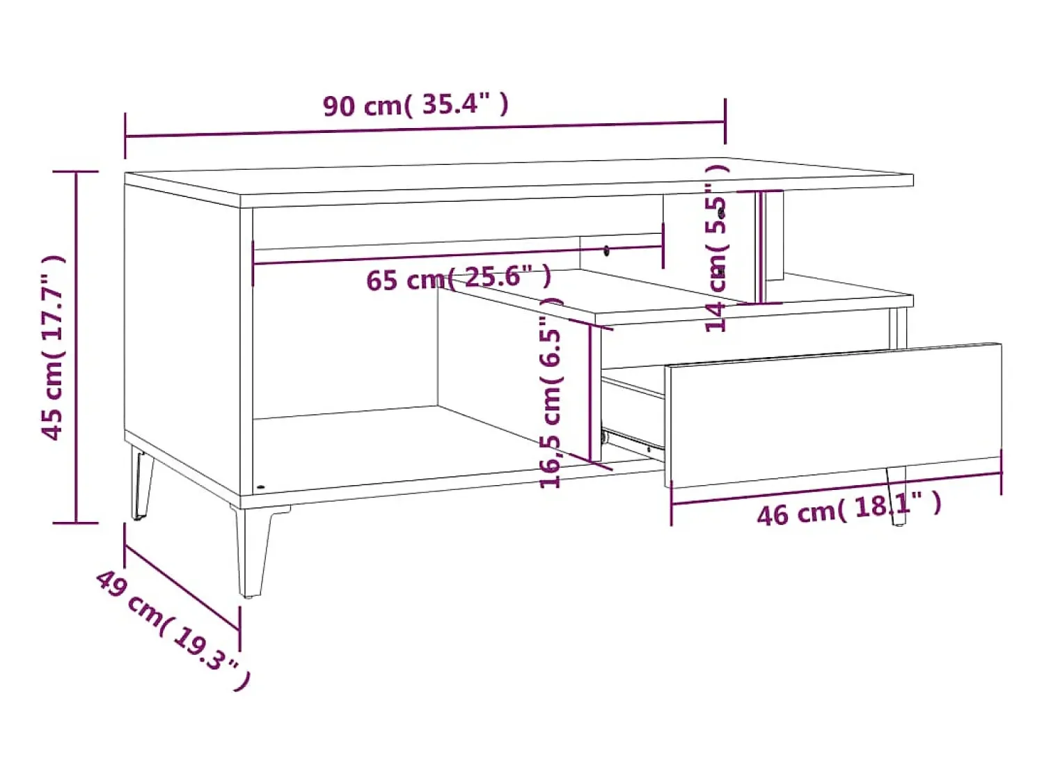 Mesa De Centro|vidaxl Mesa de centro 90x49x45 derivados de madeira cimento Cinzento