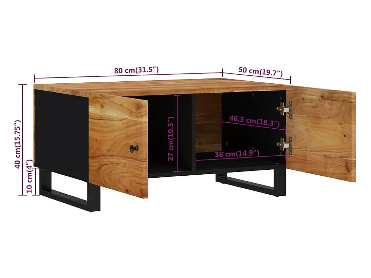 vidaxl Mesa de centro 80x50x40 madeira de acácia maciça/deriv. madeira^ Mesa De Centro