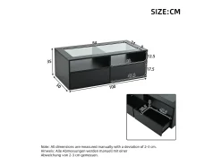 Mesa De Centro*ModernLuxe Mesa de centro 100x50x35cm - com iluminação LED - 2 gavetas - Tampo de vidro - Armazenamento aberto - Preto