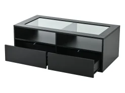 Mesa De Centro*ModernLuxe Mesa de centro 100x50x35cm - com iluminação LED - 2 gavetas - Tampo de vidro - Armazenamento aberto - Preto