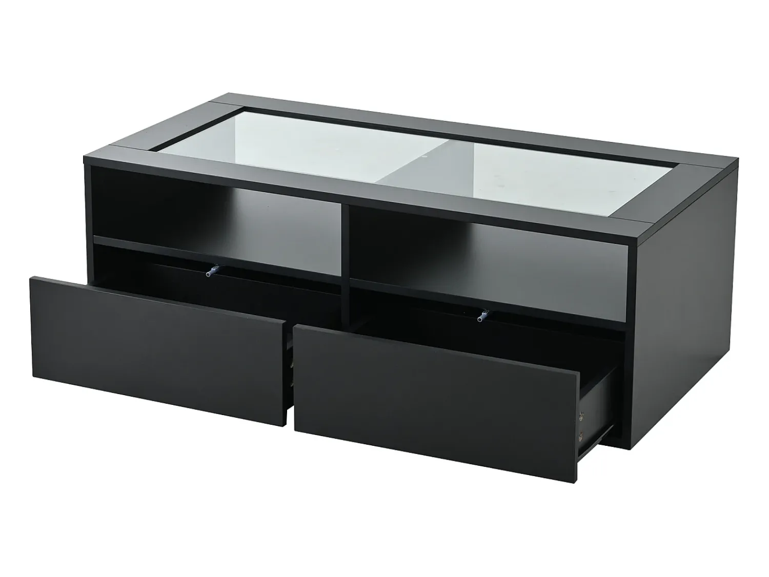 Mesa De Centro*ModernLuxe Mesa de centro 100x50x35cm - com iluminação LED - 2 gavetas - Tampo de vidro - Armazenamento aberto - Preto