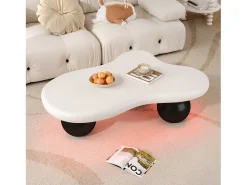 Mesa De Centro|ModernLuxe Mesa de centro 95x62.5x32cm - forma de nuvem - com iluminação LED - pés redondos - branco + preto Preto / Branco