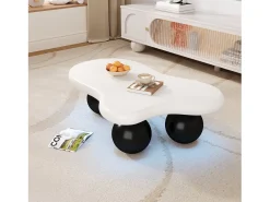 Mesa De Centro|ModernLuxe Mesa de centro 95x62.5x32cm - forma de nuvem - com iluminação LED - pés redondos - branco + preto Preto / Branco