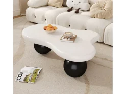 Mesa De Centro|ModernLuxe Mesa de centro 95x62.5x32cm - forma de nuvem - com iluminação LED - pés redondos - branco + preto Preto / Branco