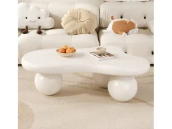 Mesa De Centro|Hauss Spole Mesa de centro 95x62,5x32cm com tampo em forma de nuvem e 3 pés grossos, LED incluído, branca Branco
