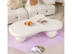 Mesa De Centro|Hauss Spole Mesa de centro 95x62,5x32cm com tampo em forma de nuvem e 3 pés grossos, LED incluído, branca Branco
