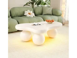 Mesa De Centro|Hauss Spole Mesa de centro 95x62,5x32cm com tampo em forma de nuvem e 3 pés grossos, LED incluído, branca Branco