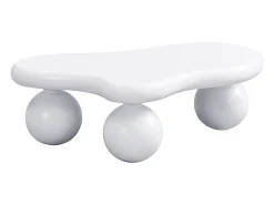 Mesa De Centro|Hauss Spole Mesa de centro 95x62,5x32cm com tampo em forma de nuvem e 3 pés grossos, LED incluído, branca Branco