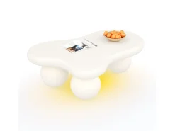 Mesa De Centro|Hauss Spole Mesa de centro 95x62,5x32cm com tampo em forma de nuvem e 3 pés grossos, LED incluído, branca Branco