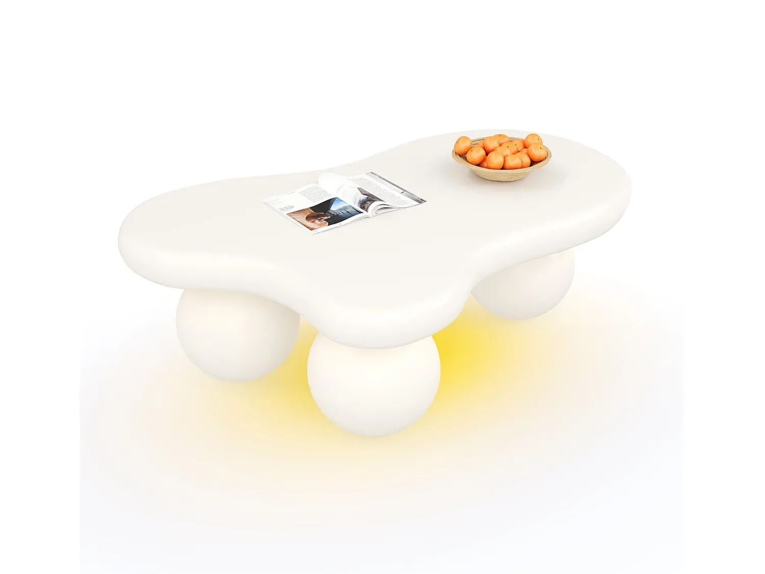 Mesa De Centro|Hauss Spole Mesa de centro 95x62,5x32cm com tampo em forma de nuvem e 3 pés grossos, LED incluído, branca Branco